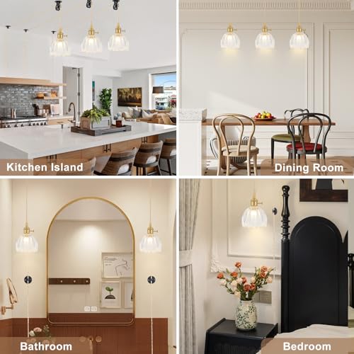 Plug in Pendant Light Fixtures, Hanging Light Fixture Vintage Glass Pendant Light, Mini Transparent Tulip Hanging Lamp, Pendant Lighting for Kitchen Island, Bedroom, Dining Room, Living Room - color: Tulip Transparent