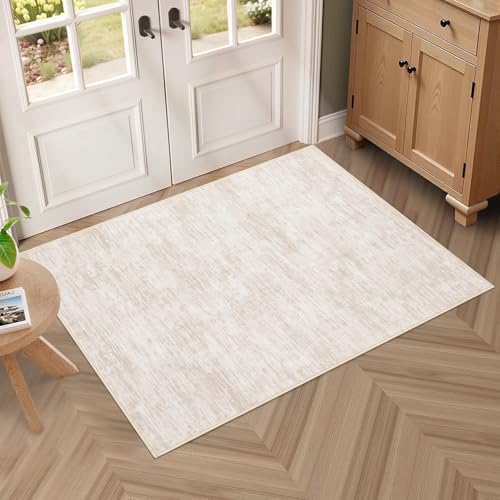 RUGSREAL Small Area Rug 2x3 Entryway Mat with Rubber Backing Stain Resistant Throw Carpet Modern Solid Color Bath Mat Contempowary Washable Rug for Living Room Bedroom Dining Room Kitchen, Beige 2x3 - color: Beige, size: 2' x 3' (Rectangular)
