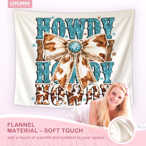 Lacama Bow Western Tapestry，Howdy Estern Decor Wall Art for Bedroom Home Room Dorm, Cowgirl Room Decor, Country Cow Print Tapestries for Teen Girls & Women 50x60 Inch - color: howdy bow