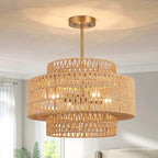 18 Inch Boho Chandeliers for Dining Room 4-Lights Black Farmhouse Light Fixtures Large Pendant Light Hand Woven Dining Table Light Fixture Rattan Hanging Lamp for Kitchen Island - size: 18 Inch