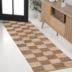 JONATHAN Y Theo Woven Jute Checkerboard Natural/Brown Runner Rug, 2x8, Modern, Farmhouse, Rustic, Lodge, Easy-Cleaning for Living Room, Bedroom, Kitchen, Non-Shedding (NRF203A-28) - color: Natural/Brown, size: 2' x 8' (Runner)