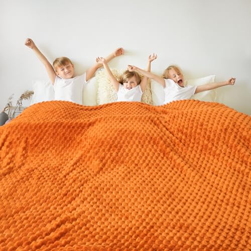 Vessia Flannel Fleece Queen Size Bed Blanket(90x90 inch), 3D Jacquard Burnt Orange Fuzzy and Warm Blanket for Adults, 300GSM Super Soft Touch Cozy Lightweight Home Decor for All-Season - color: Burnt Orange-3d, size: 90x90 inch