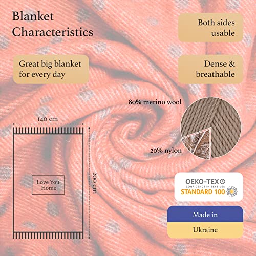 LYHome Merino Wool Blanket - Warm Throw for Cold Weather, Warmest Travel Outdoor Camping Blankets, Picnic Army and Military Throws, Comforter Soft & Cozy (55" x 79" Red with White Raindeers) - color: Red With White Raindeers