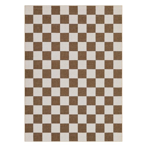 GarveeHome Checkered Terracotta Brown 3x5 Washable Rug Geometric Diamond Dot Modern Neutral Boho Soft Low-Pile Small Rug for Bedroom Nursery Living Room Entryway Non-Slip TPE Backing - color: Terracotta Brown, size: 3' x 5' (Rectangular)
