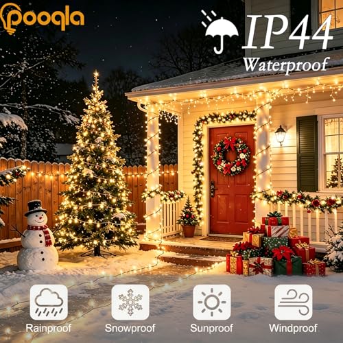 Pooqla 200 LED String Lights Indoor Outdoor, 66 ft Warm White Christmas Lights Plug in with Timer, Connectable 8 Modes Waterproof Clear Wire Twinkle Fairy Lights for Bedroom Party Classroom Decor - color: Warm White, size: 200LED