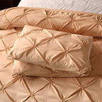 Feelyou Pinch Pleated Comforter Cover Set Queen Pintuck Bedding Set Soft Pintuck Tufted Duvet Cover with 2 Pillow Shams Luxury Microfiber Quilt Cover Solid Champagne Breathable Zipper 3 Pieces - color: Champagne, size: Queen