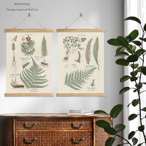 2 Pack Vintage Poster Hanger Frame, Retro Style Wall Decor Art Painting, Patterns are Printed on Linen Without Fading, Living Room Office Classroom Bedroom Playroom Apartment Decor. (Ferns) - color: 2 x Fern Botanical, size: 23"L x 16"W