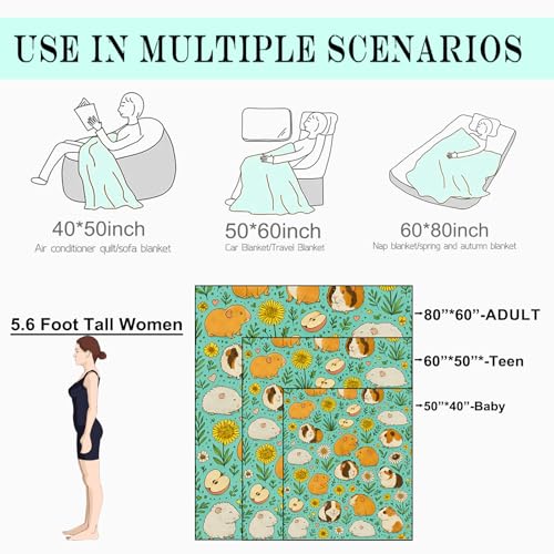 Guinea Pig Floral Fleece Blanket,40x50in,Cute Cartoon Cavy Colorful Flower Fruit Blue Throw Blankets,Soft Cozy Lightweight, Ideal for Bed Living Room Home Decor,Girls Gifts - color: Guinea Pig, size: 40x50 Inch