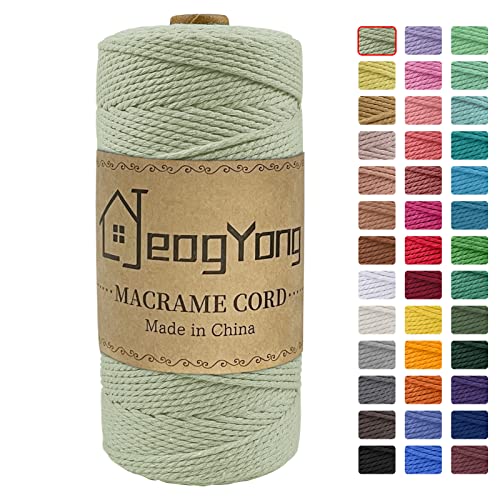 JeogYong Macrame Cord 2mm x 218 Yards, 3-Strand Twisted Natural Cotton Rope, Cotton String Coloured Craft Cord for Plant Hanger Wall Hanging Knitting Crafts, Bean Green Color - color: Bean Green