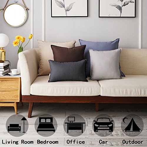 Jeanerlor Natural Cotton Linen Decorative Lumbar Throw Pillow Case Dark Grey Cushion Cover with Twin Needles Stitch on Edge,for Office/Coffee Shop 12"x20" 2 pack - color: Dark Grey, size: 20" x 12" (Pack of 2)