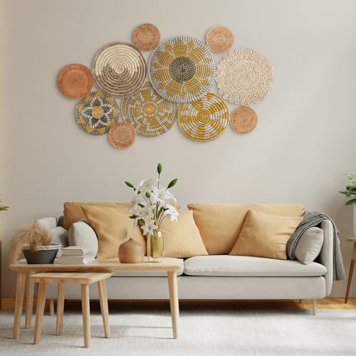 Tatuo 11 Pcs Boho Wall Basket Decor Bulrush Woven Wall Hanging Art Round Farmhouse Rustic Handmade Wicker for Summer Home, Bedroom, Living Room, Kitchen Decorations, Multi Sizes(Lively) - style: Lively