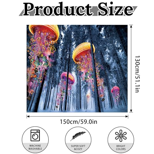 Watercolor Jellyfish Tapestry Large Wall Hanging for Bedroom Living Room Ocean Decor - color: Jellyfish, size: 59.1"L x 51.2"W