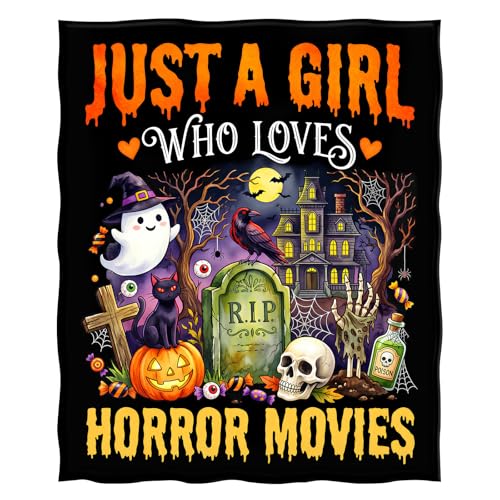 Levens Cute Spooky Horror Movie Fan Girl Flannel Throw Blanket 50x60 | Soft Lightweight Cozy Decorative Funny Halloween Blanket for Gift, Living Room, Couch, Dorm, Office, Car, Camping, Nap - color: Spooky Horror Fan Girl, size: 50"x60"