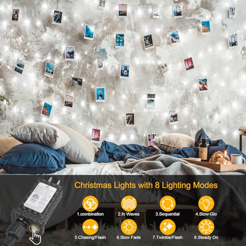 33FT 100LED Christmas Lights Plug in,Connectable Fairy Lights with Plug/Timer/8 Modes, Christmas Tree Lights Lighting Outdoor Indoor Garden Party Wedding Christmas Tree Decoration(Cool White) - color: Cool White