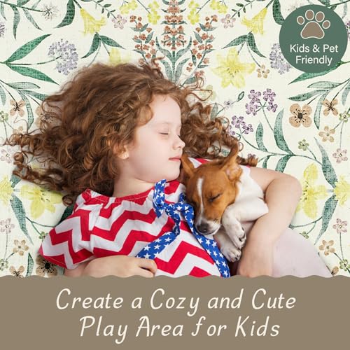 Amearea 6x9 Feet Floral Area Rugs for Living Room, Green Rugs for Bedroom Girls, Cute Kids Room Print Carpet Vintage Low Pile Machine Washable Area Rugs, Office Nursery Dining Room Farmhouse Decor - color: Green, size: 6x9 Feet