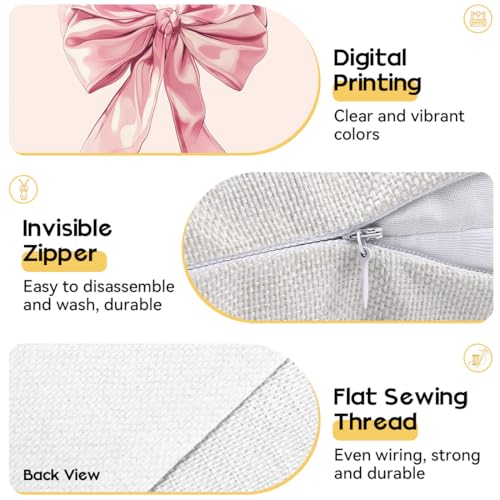 OBSEDE Cute Pink Bow Decorative Throw Pillow Covers 18 × 18 in, Set of 4, Couch Cushion Cases Inserts for Sofa Bed Living Room Home Decor, Single-Sided Print - color: Cute Pink Bow, size: 18" x 18" (Pack of 4)