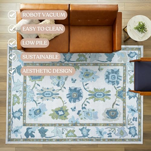 Green Oushak Rug, Modern Rugs, Vintage, Turkish, Eclectic, Floral, Pastel, Washable, Small Throw, Accent Area Rug for Living Room, Bedroom, Kitchen, Bathroom, 2'5"x4'11" - color: Cream Green, size: 2'6" x 4'11" (Rectangular)