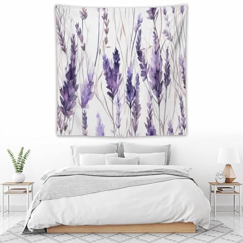 HZOHNAGO Lavender Flower Tapestry Watercolor Purple Floral Pattern Printed Wall Tapestry Wall Hanging for Bedroom Living Room Dorm 60" W x 60" H - color: Lavender-12, size: 60"L x 60"W