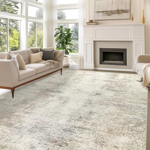 Capslpad 9x12 Abstract Area Rug, Non-Slip Washable Foldable Rug, Low Pile Ultra Soft Non-Shedding, Modern Beige Stain Resistant Large Rug for Living Room, Bedroom, Office, Dining, Room - color: Beige, size: 9' x 12' (Rectangular)
