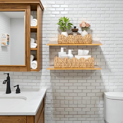 Kriitools Decorative Toilet Paper Storage Basket, Modern Farmhouse Home Decor Scalloped Basket for Organizing, Pantry Baskets for Shelves, Countertop, Living Room, w/Wood Handles, Natural, 2 Sizes - size: Medium