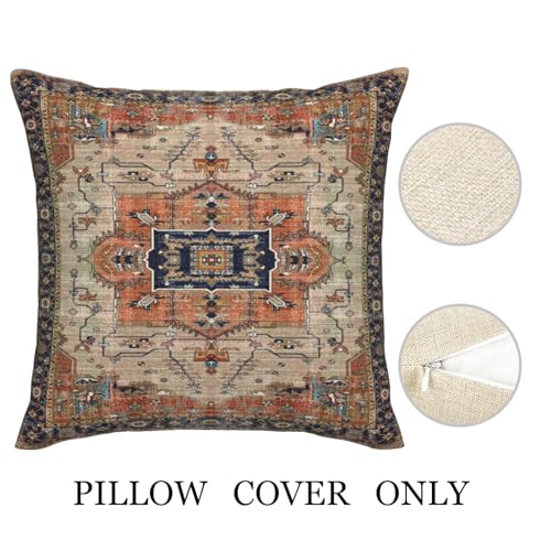 Vintage Terracotta Boho Outdoor Throw Pillow Covers 20x20 Set of 2 | Aztec Floral Carpet Pattern Pillows Cover Orange Blue Farmhouse Decorative Pillow Cases for Bedroom Couch Sofa Decor - color: Orange Blue, size: 20" x 20" (Pack of 2)