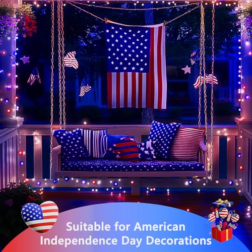 4th of July Decorations Solar String Lights 2Pack 400LED Independence Day Lights for Outside, Red White and Blue Solar Light Waterproof, Copper Wire 8 Modes Twinkle Light for Memorial Day National Day - color: Red Blue White, size: 2 Pack-400LED