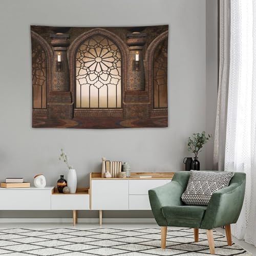 Houselerax Gothic Tapestry,Antique Victorian Style Red Medieval in Chapel on Wall Fantasy Building Print Wall Hanging Decor Tapestries for Bedroom Living Room 60"x40" - color: Gothic-12, size: W60xL40in