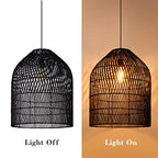 Arturesthome 1 Light Wicker Bell Pendant Lamp, Design Basket Rattan Woven Pendant Light Shades, Handmade Hanging Ceiling Lights Crafts Lampshade Black - size: Black W 16.5" x H20.8"