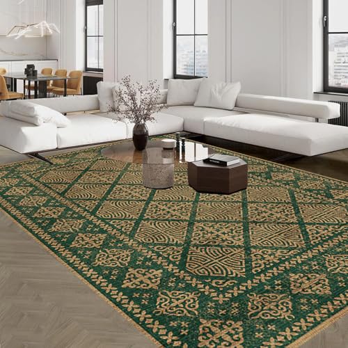 Traditional Ethnic Vintage Rug 4x6 Green Gold Geometric Border Pattern Washable Rugs for Living Room Bedroom Guestroom Soft Faux Wool Carpet Retro Art Deco Home Office Apartment Oriental Carpets - color: A, size: 4x6