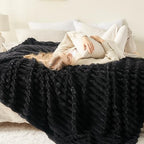 NEWCOSPLAY Super Soft Twin Blanket Black Premium Silky Flannel Fleece 3D Ribbed Jacquard Lightweight Bed Blanket All Season Use (Black Ribbed, Twin(60"x80")) - color: Black Ribbed, size: Twin(60"x80")
