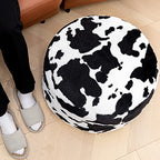 Asuprui Pouf Ottoman Unstuffed, Faux Rabbit Fur Cover, No Filler, 18" Round, Black and White - color: Black Cow Printed