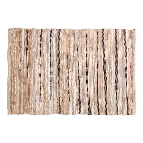Cotton Hand Woven Chindi Rug 2x3 Feet - Beige, Decorative Soft Throw Indoor Floor Rag Rugs Ideal for Entryway, Kitchen, Kids Room | Durable Lightweight Neutral Home Space Dhurrie for Costal Décor - color: Beige, size: 2 x 3 feet