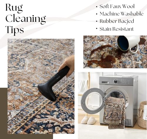 BILEEHOME Dining Room Rugs for Under Table Washable Country Vintage Area Rug for Living Room 6x9,Chocolate Brown - color: Brown, size: 6' x 9' (Rectangular)