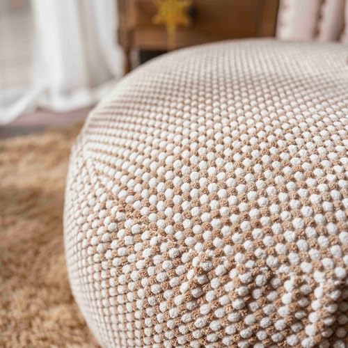 SUTAVIA Pouf Ottoman Cover Unstuffed Pouf Seat Decorative Soft Storage Bean Bag 20x20x8 Inches Square Floor Footrest for Living Room Bedroom (Cream, Round) - color: Cream