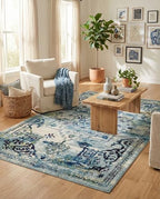 Rugs.com Fleur Collection Rug – 5' x 8' Blue Medium-Pile Rug Perfect for Bedrooms, Dining Rooms, Living Rooms - color: Blue 12, size: 5' x 8' (Rectangular)