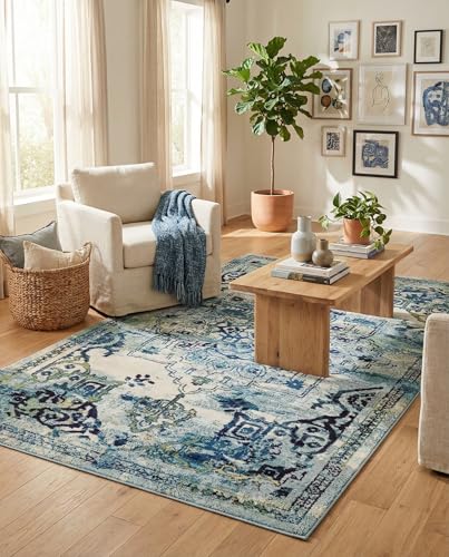 Rugs.com Fleur Collection Rug – 5' x 8' Blue Medium-Pile Rug Perfect for Bedrooms, Dining Rooms, Living Rooms - color: Blue 12, size: 5' x 8' (Rectangular)