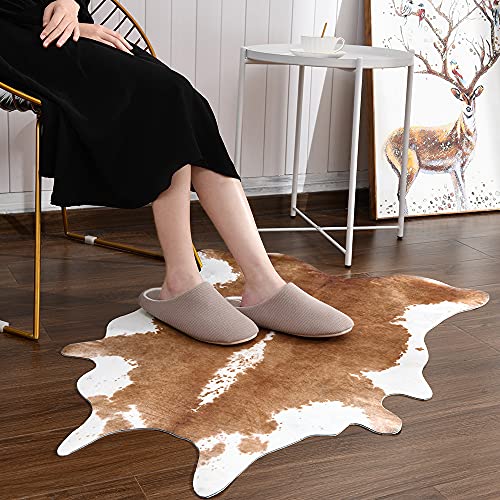 BENRON Small Cowhide Rug, Faux Cow Hide Rugs for Entryway Kitchen Hallyway Western Home Decor, Non Slip Cute Rug with Irregular Animal Skins and Hides, Khaki Brown, 2.3 x 3.6ft - color: Caramel, size: 2'4" x 3'7" (Irregular)