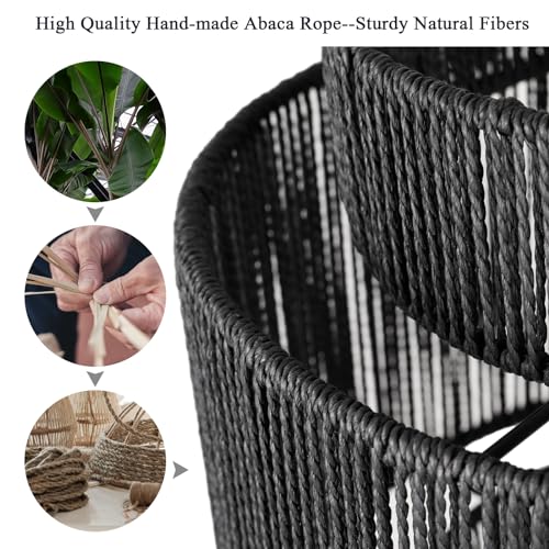 16 Inch Large Natural Simple Hand Weaved Rattan Pendant Lamp, Coastal Beach Black Rope Hanging Pendant Light Fixture for Dining Room Living Room Bedroom Kitchen Foyer - size: 6719