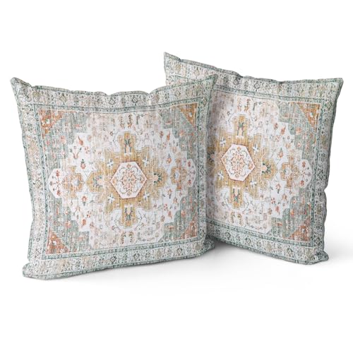 Snycler Light Green Boho Throw Pillow Covers Set of 2 Monaco Rug Carpet Double Sided Pattern Cotton Soft Pillow Case Cushion Cover Pillowcase for Garden Couch Sofa Bed Decorative 18x18 inch - color: Light Green, size: 18" x 18" (Pack of 2)