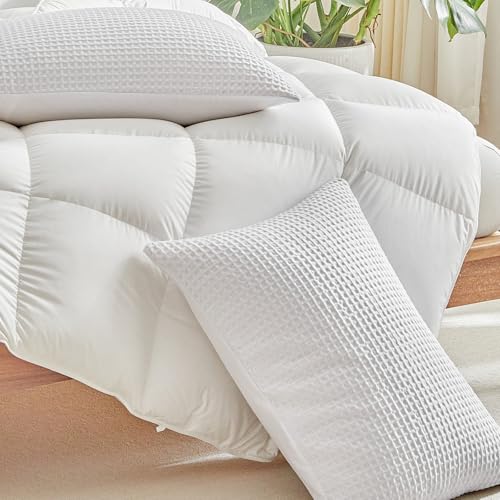 WARMDERN Waffle Weave Pillowcases Queen Size 2 Pack Pillow Cases Soft Microfiber Pillow Case Covers Set of 2 Boho Woven Textured Pillowcase with Envelope Closure(White, Queen, 20x30 Inches) - color: White-waffle Weave, size: 20" x 30" (Pack of 2)