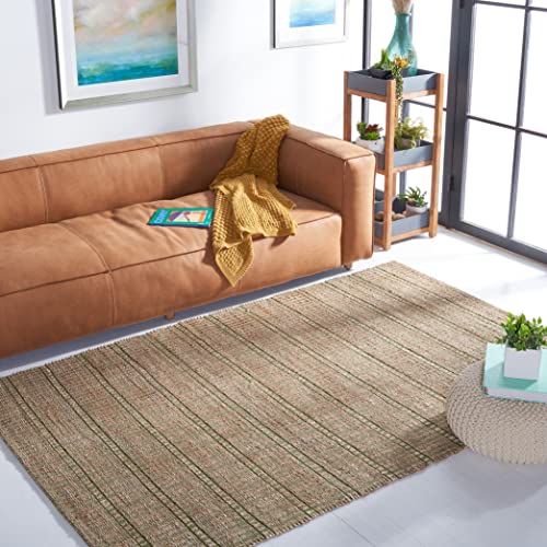SAFAVIEH Natural Fiber Collection Accent Rug - 4' x 6', Green & Natural, Handmade Boho Stripe Farmhouse Rustic Jute & Cotton, Ideal for High Traffic Areas in Entryway, Living Room, Bedroom (NFB656Y) - color: Green/Natural, size: 4' x 6' (Rectangular)