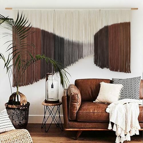Jakalin Macrame Wall Hanging Geometric Dip Dyed Brown Red Dark Brown Boho Fiber Wall Decor for Living Room Art - color: Brown Red Dark Brown