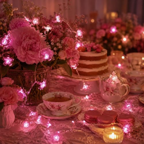 33ft 100 LED Plug in Fairy Lights, Pink Christmas Flower String Lights | 8 Modes Ip44 Waterproof Connectable Extendable Floral Lamp For Valentine'S Day, Wedding Party, Bedroom, Indoor Outdoor Decor - color: 100 LED Pink