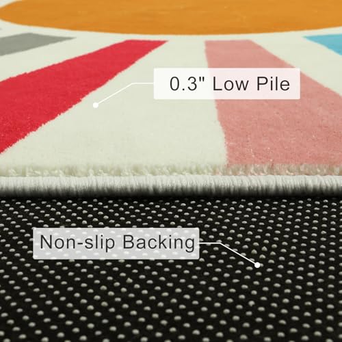 STARUIA Small Round Rug 4 Ft Washable Round Rug for Kids Room, Colorful Sun Circle Rug for Playroom, Non-Slip Circular Office Carpet Soft Rainbow Rug for Bedroom Reading Corner Dorm - color: Colorful, size: 4'x4'