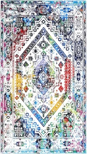 Colorful Vintage Distressed Faux Wool Soft Area Rug 2x3 Machine Washable Antique Floral Rug for Living Room Bedroom Diningroom Luxury Unique Design Guestroom Dorm Nursery Playroom Floor Carpet - color: A, size: 2x3