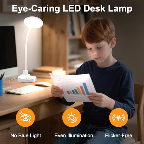 15W LED Desk Lamp with USB Charging Ports – Dimmable Table Lamp with 3 Color Temps, 5 Brightness, 4 Timers, Flexible Gooseneck Light with Base, Eye-Caring Reading Light for Home Office, Bedroom, Study - color: White, size: 4.7'' Lamp