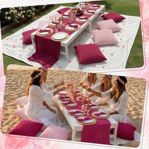 Beeveer 91 x 71 Extra Large Outdoor Boho Picnic Blanket with Girl Colors Table Runner, 6 Throw Pillow Covers 6 Napkins Woven Cotton Yarn Oversize Beach Blanket Washable Picnic Camp Wedding - color: Girl Colors