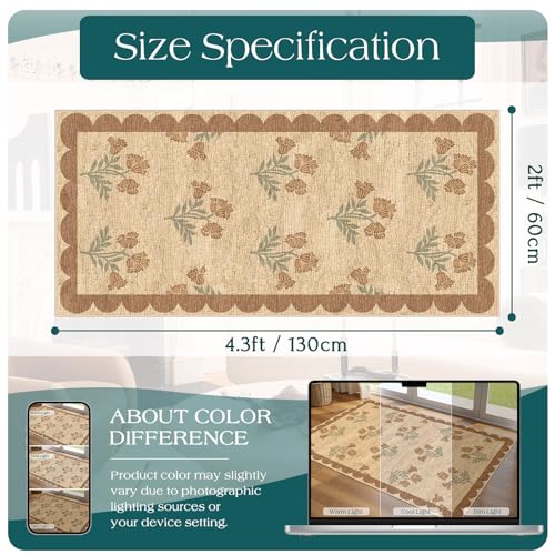 Front Door Mat Indoor Entrance - 2x4.3 Ft Tan Floral Washable Layered Doormat Outdoor Entrance Porch Rug Non-Slip Neutral Country Jute-Look Runner Rug for Kitchen Mud Laundry Room Porch Decor - color: Flower - Wheat/Tan/Sage, size: 2' x 4'3" (Rectangular)