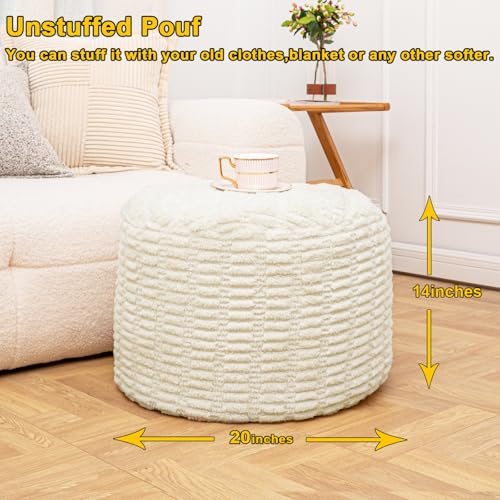 Poofieotto Handmade Unstuffed Ottoman Pouf Cover – Versatile Storage Footstool & Floor Pouf for Living Room, Bedroom, or Wedding Decor | 20" Diameter x 14" Height | Filler Not Included (Cream) - color: Cream