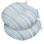 FUNHOME 15"x15"x4" Bistro Chair Cushion Set of 2, Water Repellent Round Outdoor Chair Cushions with Ties, Patio Tufted Chair Pads for Home Garden (Blue Stripe) - color: Blue Stripe